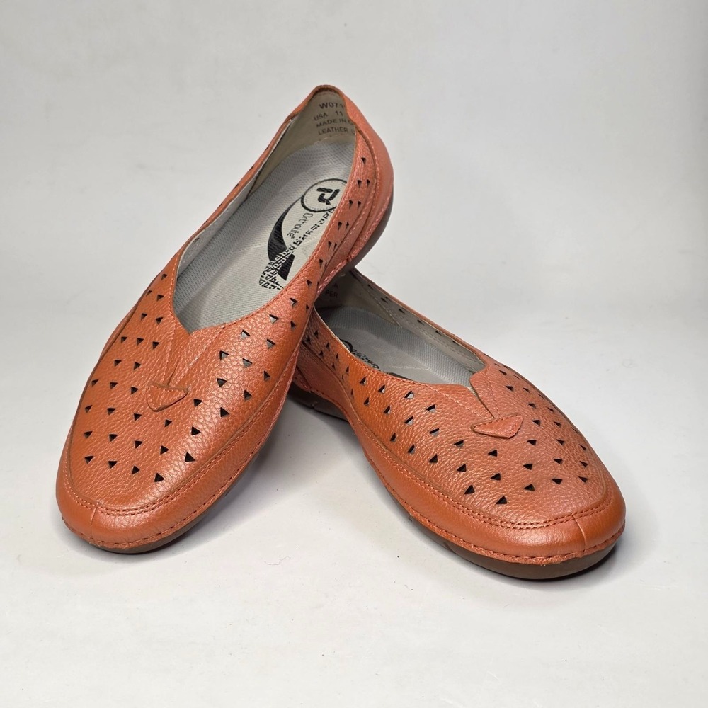 Propet Ortholite Wren Loafers‎ Women's Size 11 Wide Orange Leather Cushion Shoes